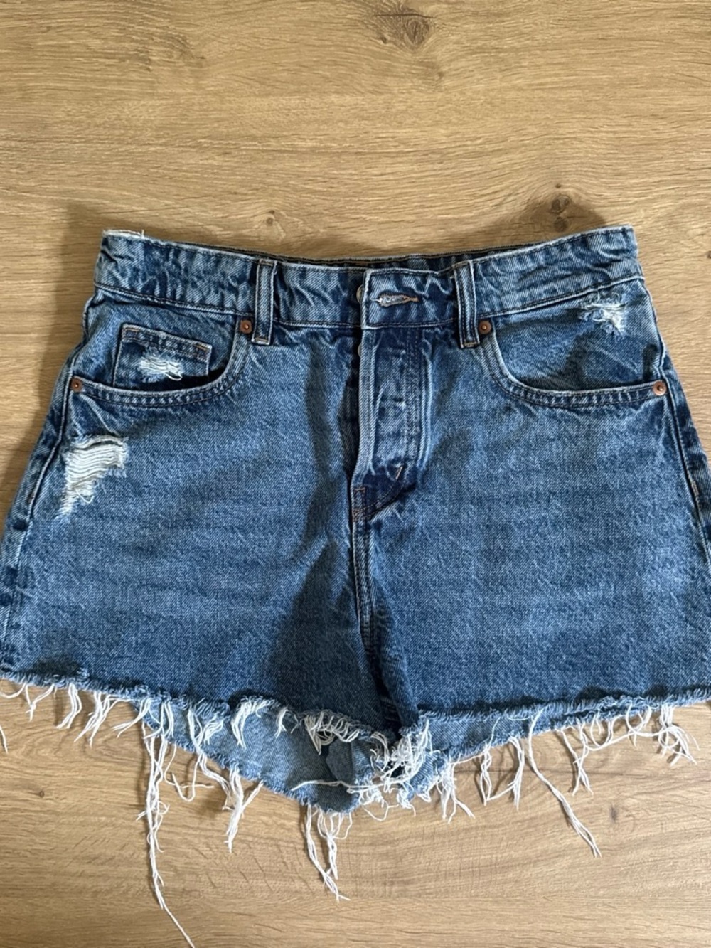 H&M Distressed Cutoff Denim Shorts - Blue